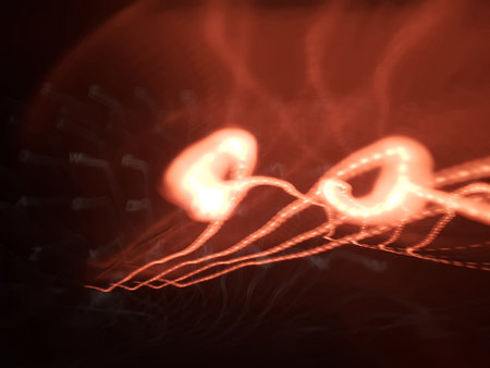 Light painting long exposure photography. Year 2022 out in multicolor red numbers against...