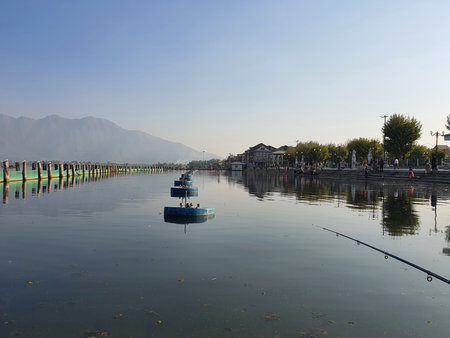 Houseboat in Dal Lake, popular to live tourists in Srinagar, Jammu and Kashmir, Indiaの写真素材