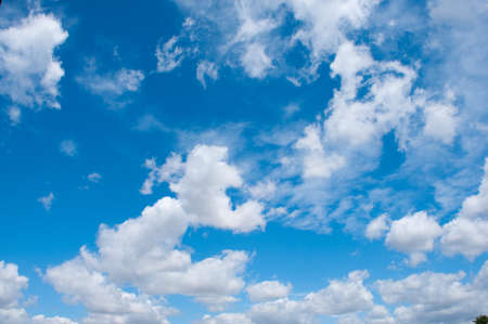 looking up to a blue sky with clouds  の写真素材