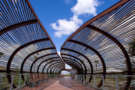 The bridge at the Dos Lagos shopping center in Corona, CA  The bridge separates the two lakes
