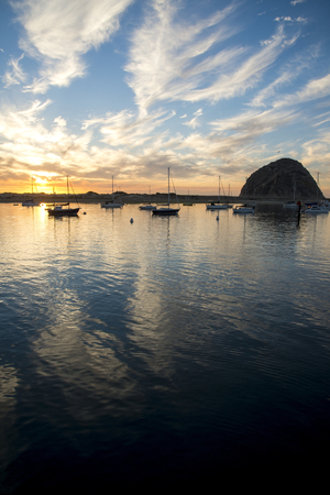 The bay in Morro Bay at sunset の写真素材