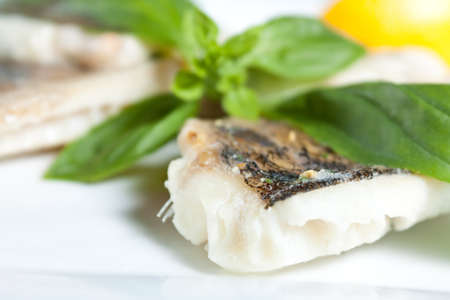 Pike Perch Fillet with Basil closeup  Tasty and nutritious freshwater fish