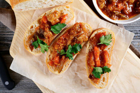 Tasty Bruschetta with roasted vegetables. Italian food