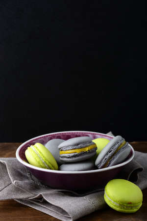 Fresh colorful macaroon in a plate. French dessertの写真素材