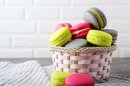 Macaroon in the basket. Sweet Dessertの写真素材