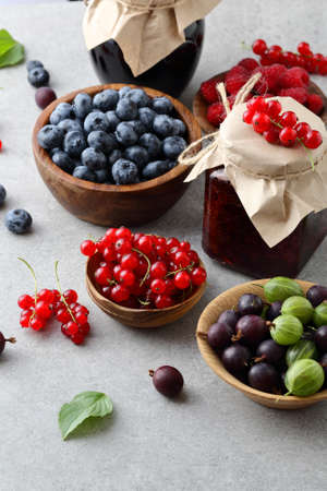 Fresh berry and berry jam, food closeupの写真素材