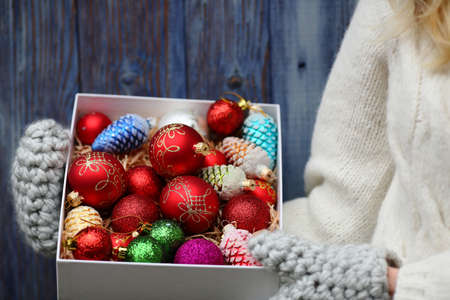 Full box of Glass Christmas decorationsの写真素材