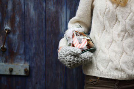 Gingerbread cookies in glass jar, christmasの写真素材