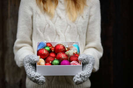 Winter Holidays decorations in handsの写真素材