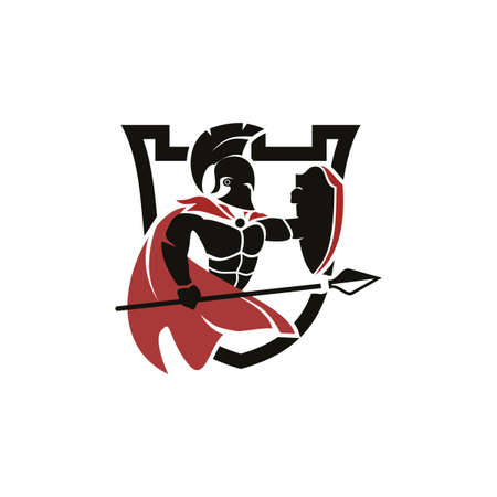 Spartan Knight Shield logo design templateのイラスト素材
