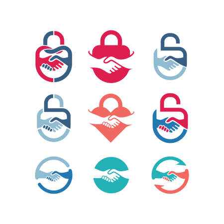 Collection of deal logo. padlock hand shake logo design templateのイラスト素材