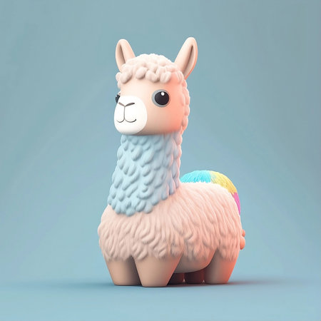 3D lama on a monochrome background. 3D rendering. Cartoon characterの素材
