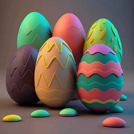 Colorful Easter 3D eggs produced by generative AI.の素材