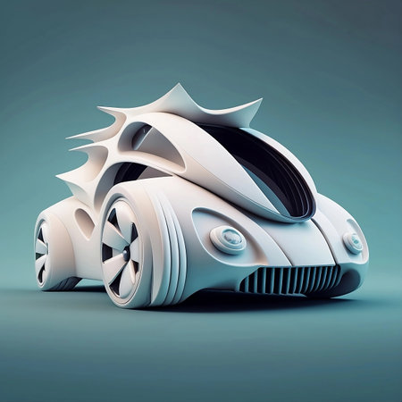 White automobile of the future with blue background. Generative AIの素材