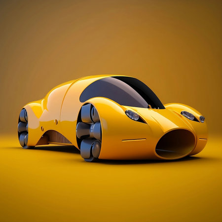 Concept of the yellow car of the future on a yellow background. Generative artificial intelligenceの素材