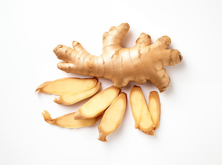 An appetizing ginger is isolated on a white background.の素材
