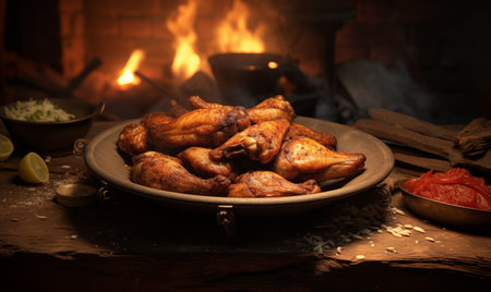 Fried chicken wings on a plate.の素材