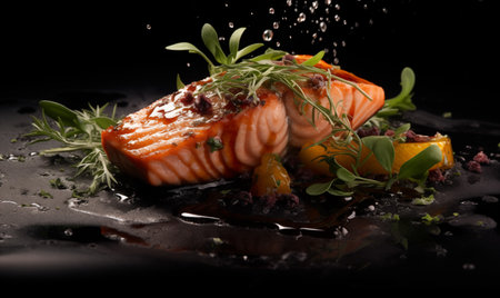 Salmon fish fillet on a boardの素材