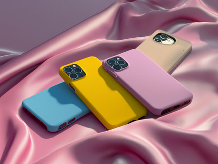 Modern frameless smartphone. An smartphone on a dark background. Created by artificial intelligence.の素材