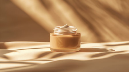 Skin care cream product. Moisturizer cream mockup featurening jars in matte beige. Generated by artificial intelligence.の素材