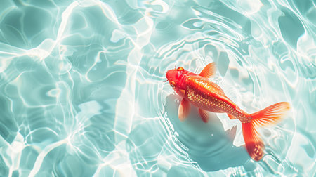 Big red fish on the sparkling white water. Beautiful curves, sunlight, light and shadow, natural light. Generated by artificial intelligence.の素材