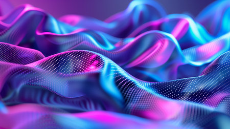 Abstract background, gradient color blue purple, dotted lines, geometric shapes, mesh patterns, glowing lights. Generated by artificial intelligence.の素材