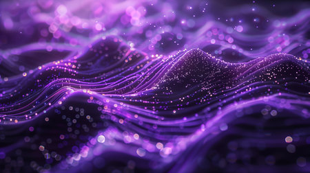 Abstract digital background with dots and lines in purple color, wavy shapes, futuristic pattern. Generated by artificial intelligence.の素材