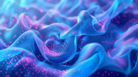 Abstract background, gradient color blue purple, dotted lines, geometric shapes, mesh patterns, glowing lights. Generated by artificial intelligence.の素材
