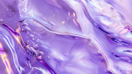 A digital art background of purple and white iridescent liquid, creating an abstract pattern with fluid shapes and shimmering reflections. Generated by artificial intelligence.の素材