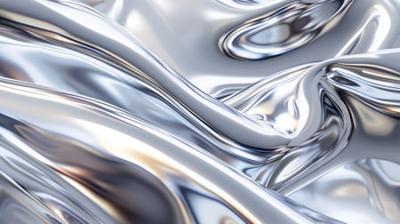 A closeup of an abstract, organic shape made from glossy glass material, with a soft white background that enhances the reflective and wavy textures of its surface. Generated by artificial intelligenceの素材