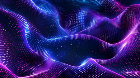 Abstract background, gradient color blue purple, dotted lines, geometric shapes, mesh patterns, glowing lights. Generated by artificial intelligence.の素材
