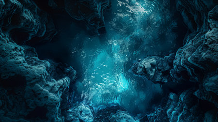 A top-down view of the dark and deep underwater world.の素材