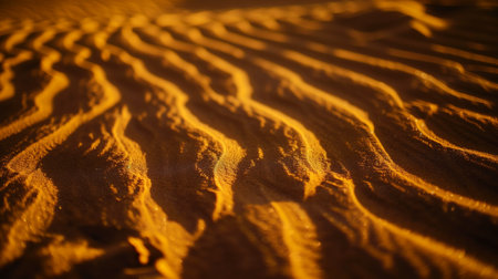Sand ripples in the desert at sunset, warm tones and dark shadows.の素材