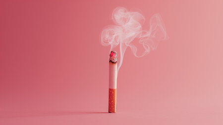 Minimalistic photo pastel pink smoking cigarette.の素材