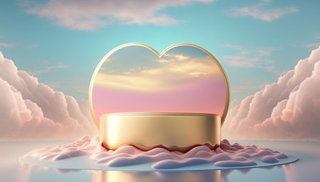 gold podium product display stage or stand background platform surrounded by clouds and love heartの素材