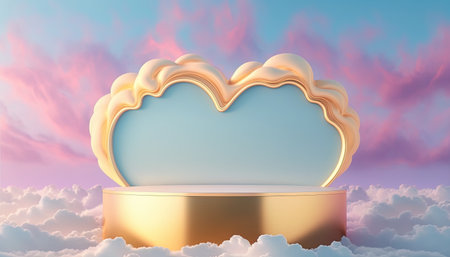 gold podium product advertising stage background platform or pedestal with clouds around it and love heartの素材