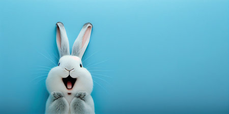 cute animal pet rabbit or bunny white color smiling and laughing isolated with copy space for easter celebrationの素材
