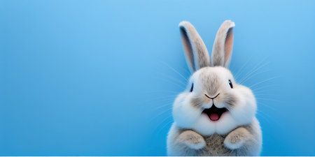 cute animal pet rabbit or bunny white color smiling and laughing isolated with copy space for easter backgroundの素材