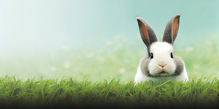 cute animal pet rabbit or adorable bunny on the meadow for easterの素材
