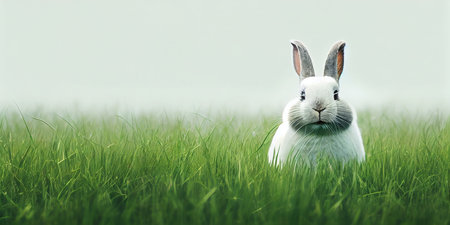 cute animal pet rabbit or adorable bunny on the lawn for easterの素材