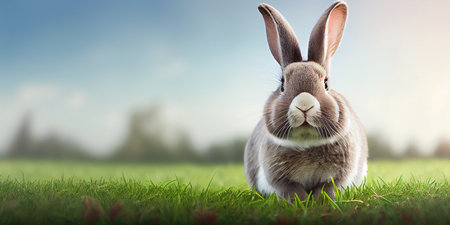 cute animal pet rabbit or adorable bunny on the grass for easterの素材