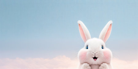 cute animal pet rabbit or bunny white color smiling and laughing isolated with copy space for easter dayの素材