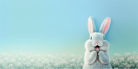 cute animal pet rabbit or bunny white color smiling and laughing isolated with copy space for easter dayの素材