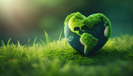 heart shaped planet on green grass for earth dayの素材