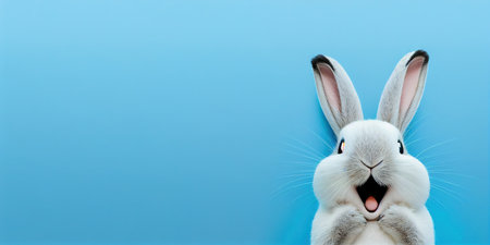 cute animal pet rabbit or bunny white color smiling and laughing isolated with copy space for easter greeting cardの素材