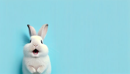 cute animal pet rabbit or bunny white color smiling and laughing isolated with copy space for easter cardの素材