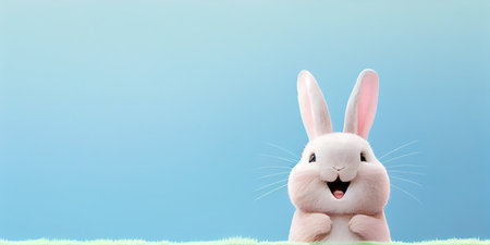 cute animal pet rabbit or bunny white color smiling and laughing isolated with copy space for easterの素材