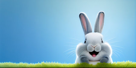 cute animal pet rabbit or bunny white color smiling and laughing isolated with copy space for easter celebrationの素材