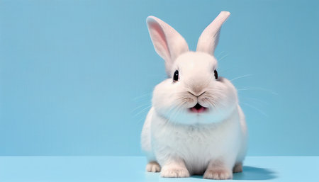 cute animal pet rabbit or bunny white color smiling and laughing isolated with copy space for easter celebrationの素材