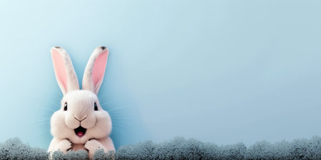 cute animal pet rabbit or bunny white color smiling and laughing isolated with copy space for easter bannerの素材